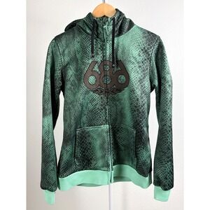 686 Mens Green Medium Snakeskin infiDRY Technical Full Zip Hoodie Ski Snowboard